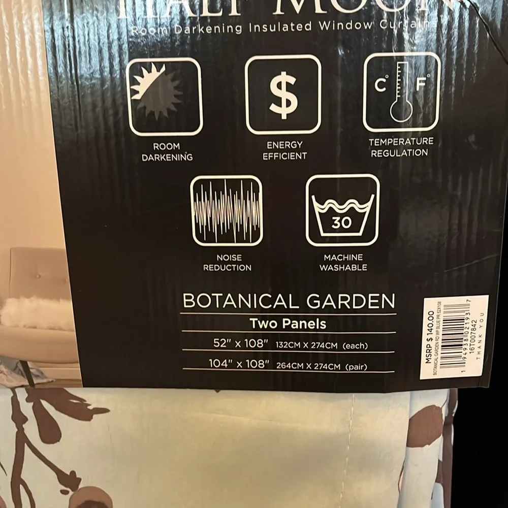 Half Moon Botanical Garden Curtains - Blue Floral - Picture 2 of 2